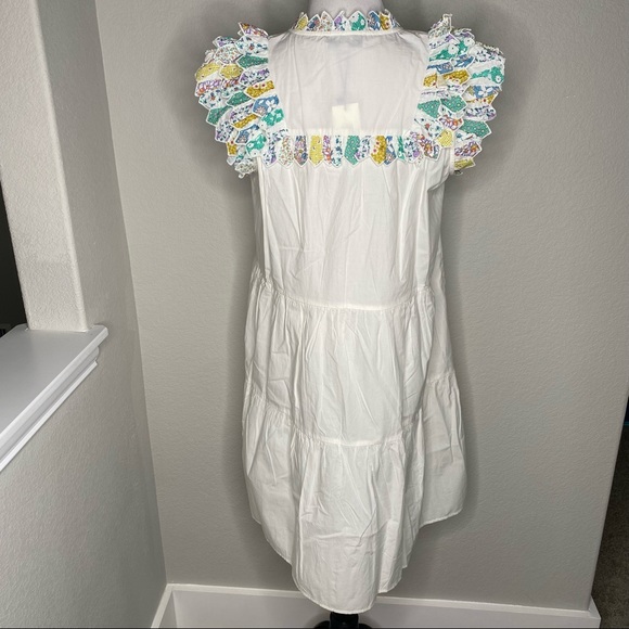 Sea New York Linen Patchwork Quilt Ruffle Shift Dress Size Large Cottagecore - Picture 10 of 11